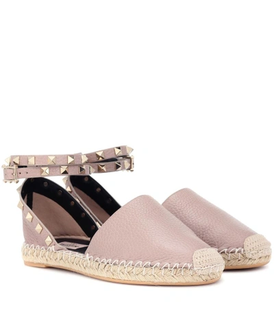 Shop Valentino Rockstud Leather Espadrilles In Pink