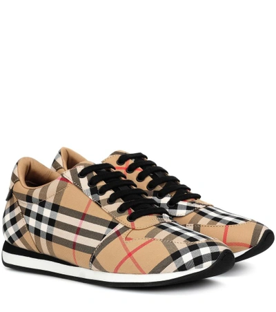 Shop Burberry Amelia Check Sneakers In Beige
