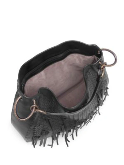 Shop Bottega Veneta Hoop Handle Tassel Hobo Handbag In Black