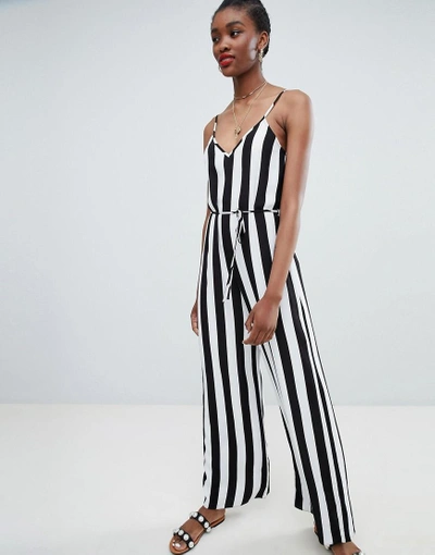 Shop New Look Stripe Strappy Jumpsuit-black
