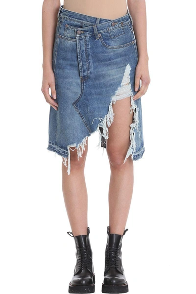 Shop R13 Asymmetric Side Slit Denim Skirt In Blue
