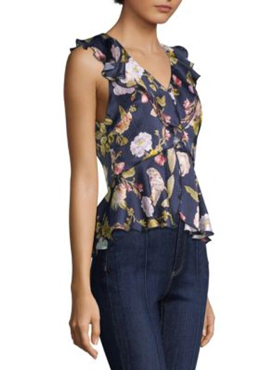Shop Alice And Olivia Nora Ruffled Peplum Blouse In Hazy Floral Saphire