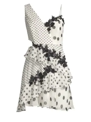 bcbg asymmetrical polka dots dress