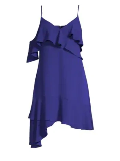 Shop Bcbgmaxazria Asymmetrical Ruffled Mini Dress In Royal Blue