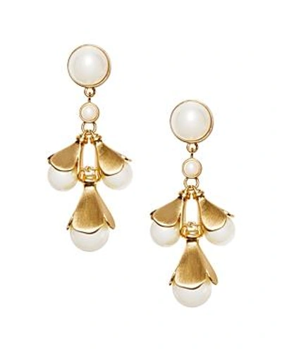 Shop Tory Burch Bellflower Simulated Pearl Chandelier Earrings In Gold