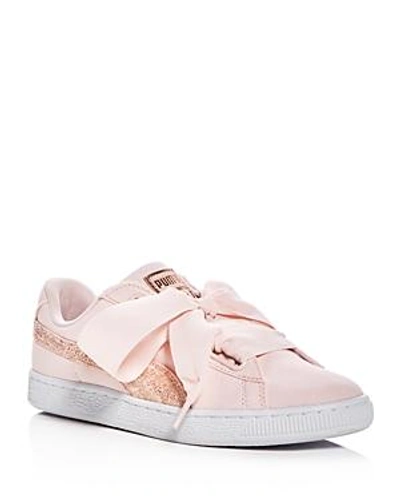 Shop Puma Women's Basket Heart Canvas & Glitter Lace Up Sneakers In Pink