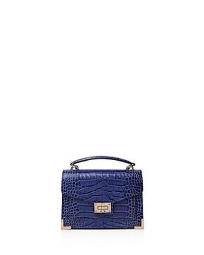 Shop The Kooples Emily Croc-embossed Leather Mini Crossbody In Blue