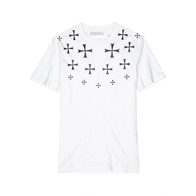 Shop Neil Barrett Military Cross Printed Stretch-cotton T-shirt In White