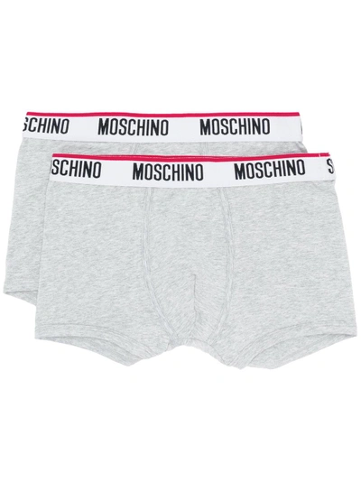 Shop Moschino Underwear Twin Pack Logo Band Boxers In Grey