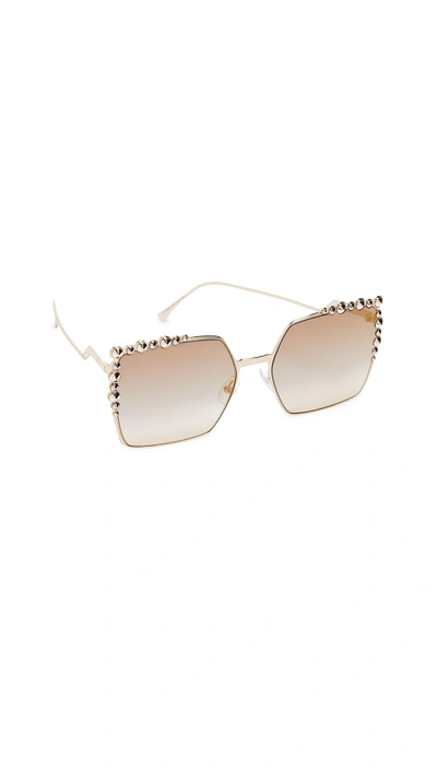 Shop Fendi Oversized Square Sunglasses In Gold/grey