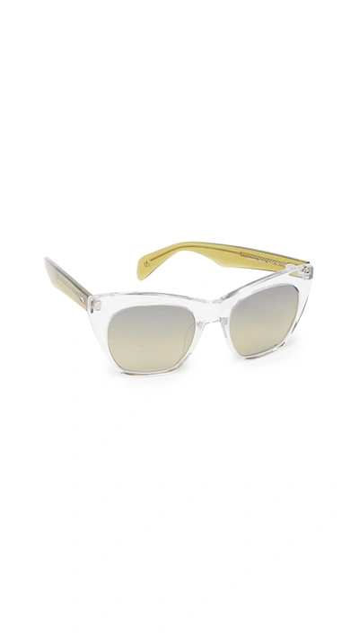 Shop Rag & Bone Thick Cat Eye Sunglasses In Clear Green/brown Gold Mirror