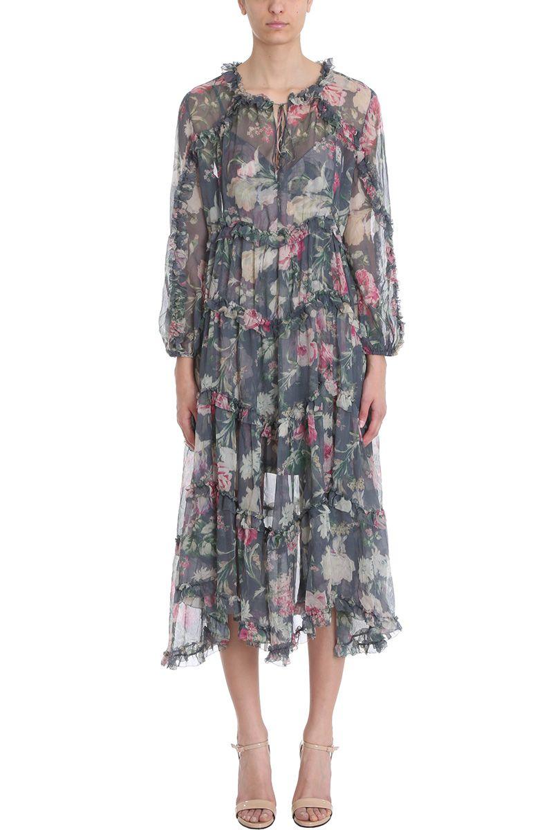 grey silk midi dress