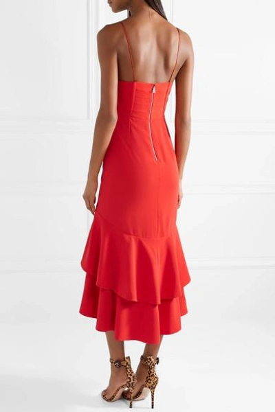 Shop Alice And Olivia Amina Tiered Crepe Midi Dress In Red