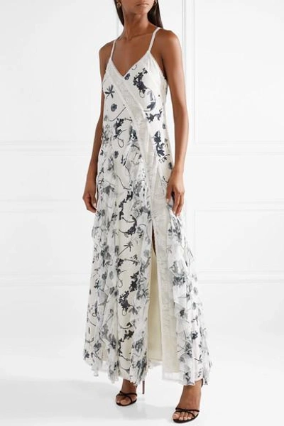 Shop Alice And Olivia Jayda Lace-trimmed Ruffled Floral-print Silk Crepe De Chine Maxi Dress In White