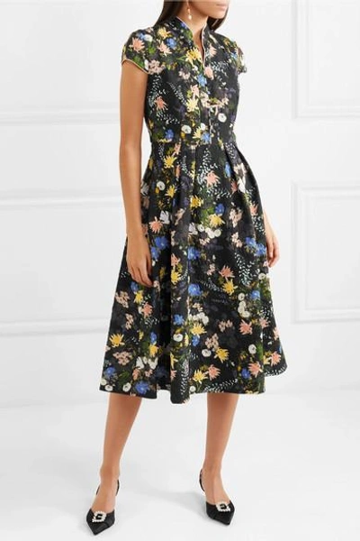 Shop Erdem Henrietta Floral-print Cloqué Midi Dress In Black