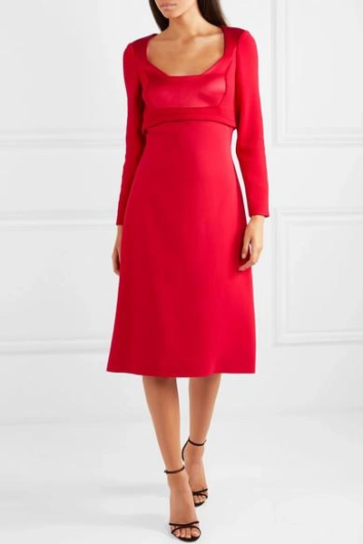 Shop Antonio Berardi Wool-crepe, Cady And Satin Midi Dress In Red