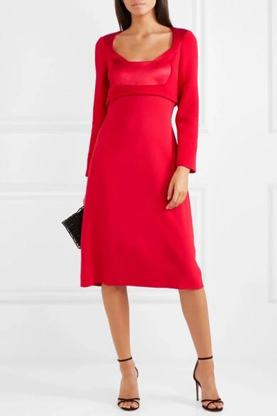 Shop Antonio Berardi Wool-crepe, Cady And Satin Midi Dress In Red