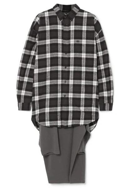 Shop Balenciaga Oversized Checked Flannel And Jersey Hybrid Top In Anthracite