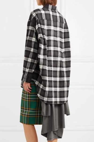 Shop Balenciaga Oversized Checked Flannel And Jersey Hybrid Top In Anthracite