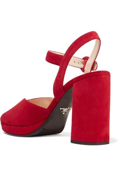 Shop Prada 95 Suede Platform Sandals In Red