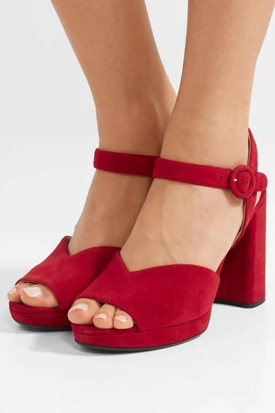 Shop Prada 95 Suede Platform Sandals In Red