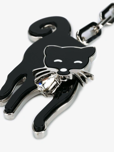 Shop Miu Miu Cat Keyring With Crystal In Black