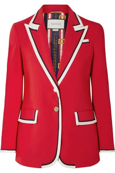 Shop Gucci Grosgrain-trimmed Cady Blazer In Red