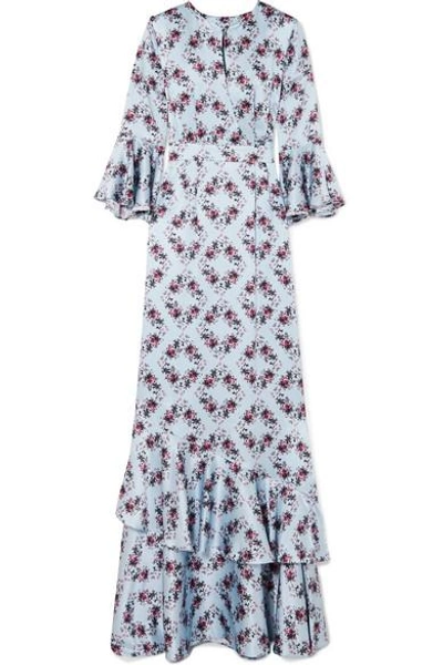 Shop Erdem Venice Ruffle-trimmed Silk Gown In Blue