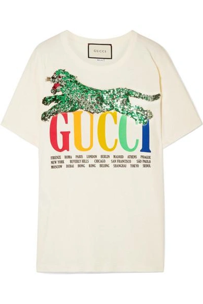 Shop Gucci Oversized Embellished Printed Cotton-jersey T-shirt