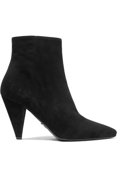 Shop Prada Suede Ankle Boots In Black