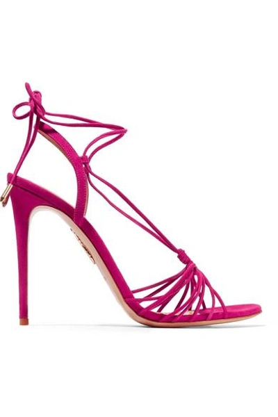 Shop Aquazzura Whisper Lace-up Suede Sandals In Fuchsia