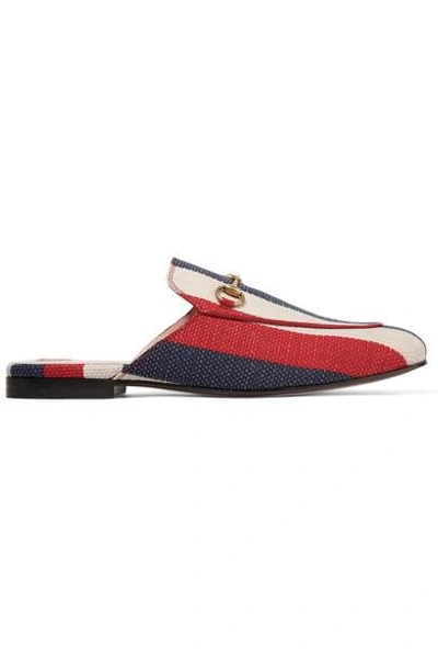 Shop Gucci Princetown Horsebit-detailed Striped Canvas Slippers