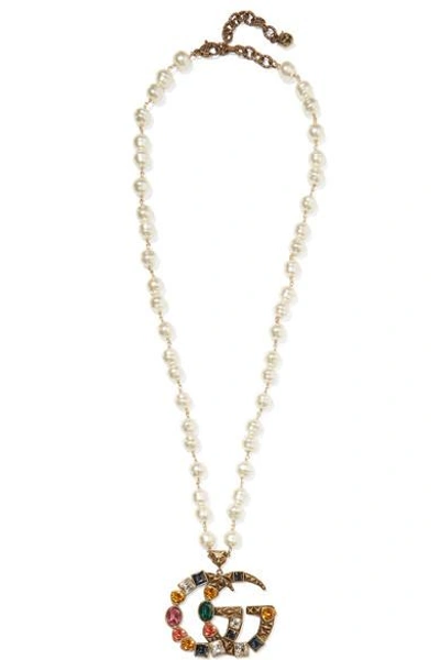 Shop Gucci Gold-plated, Faux-pearl And Crystal Necklace