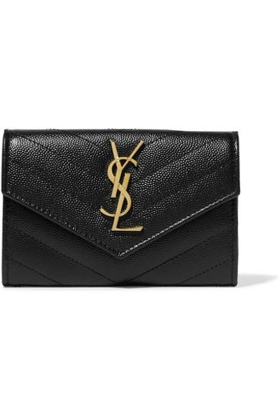 Shop Saint Laurent Quilted Textured-leather Wallet In Black