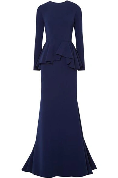 Shop Reem Acra Crepe Peplum Gown In Navy