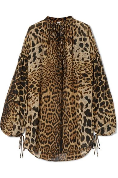 Shop Saint Laurent Oversized Leopard-print Silk-georgette Blouse In Leopard Print