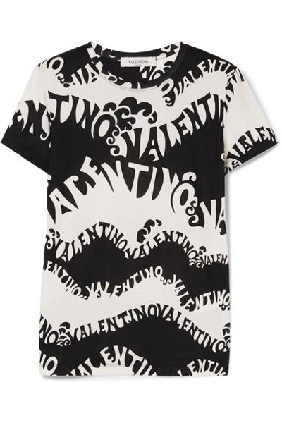 Shop Valentino Printed Cotton-jersey T-shirt In Black