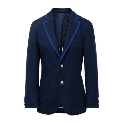 Shop Hackett Piped Cotton And Wool-blend Blazer