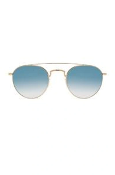 Shop Barton Perreira Vashon Sunglasses In Gold & Custom 2b Arctic Blue Mirror