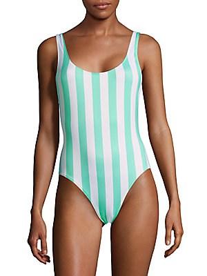 green striped swimsuit