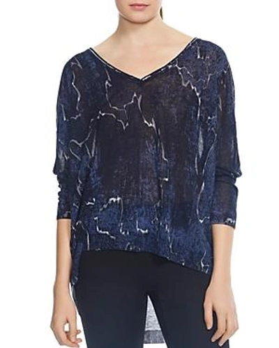 Shop Halston Heritage Printed High/low Sweater In Denim Seis