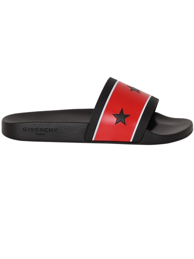 Shop Givenchy Black Red Star Slide Sandals