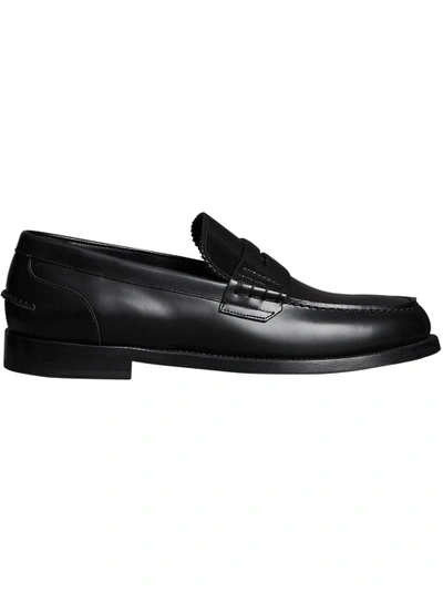 Shop Burberry Leather Penny Loafers - Black
