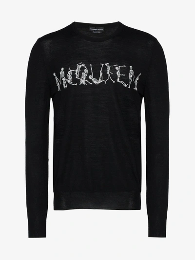 Shop Alexander Mcqueen Dancing Skeleton Crew-neck Sweater In Black