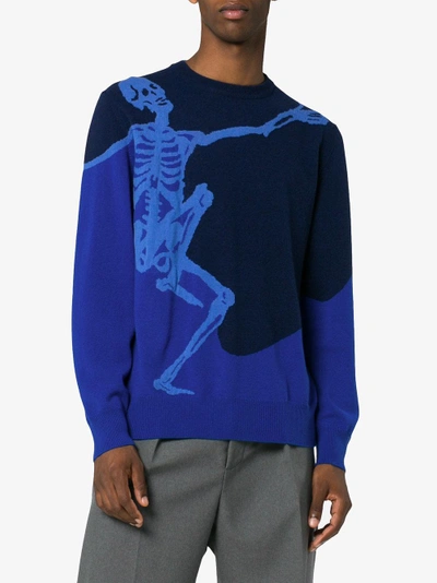 Shop Alexander Mcqueen Blue Wool Dancing Skeleton Jumper