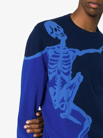 Shop Alexander Mcqueen Blue Wool Dancing Skeleton Jumper