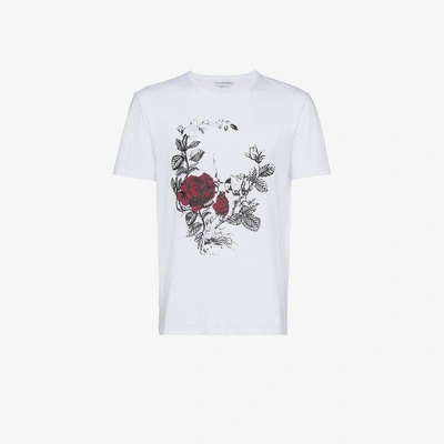 Shop Alexander Mcqueen Rose Skull Print T-shirt In White