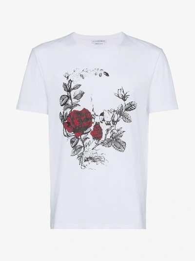 Shop Alexander Mcqueen Rose Skull Print T-shirt In White
