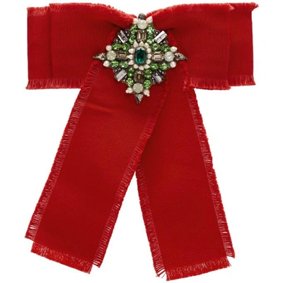 Shop Gucci Red Grosgrain Bow Brooch In 8096 Cre/mu
