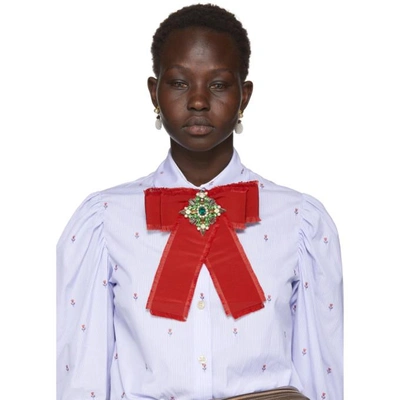 Shop Gucci Red Grosgrain Bow Brooch In 8096 Cre/mu